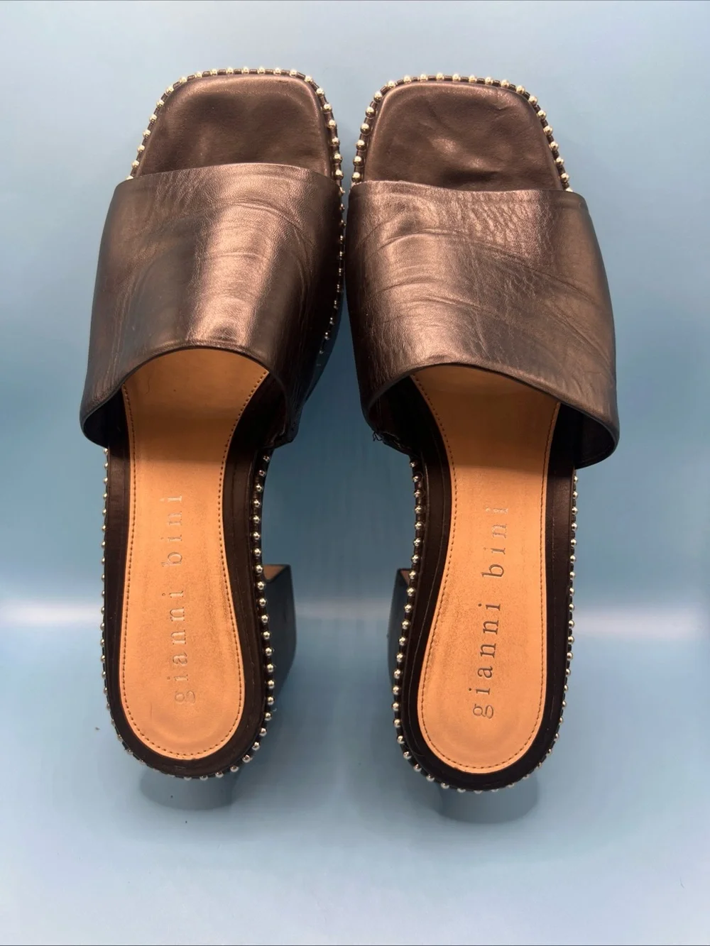 Gianni Bini Roemer Ball Chain Black Platform Slide Mule Chunky Heels Wms 9.5M